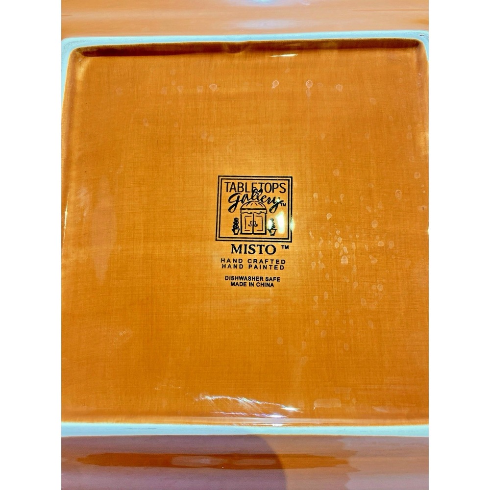 Tabletops Unlimited Misto Rust Square Dinner Plates Hand Painted Set of 4 - Picture 2 of 5